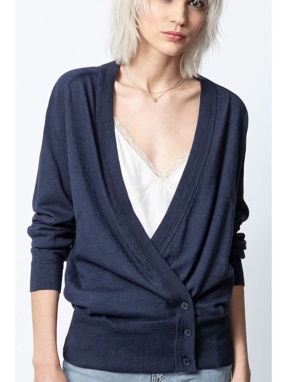 NWT Zadig & Voltaire Bree Twist Cashmere Cardigan Navy Blue Size M [jb]